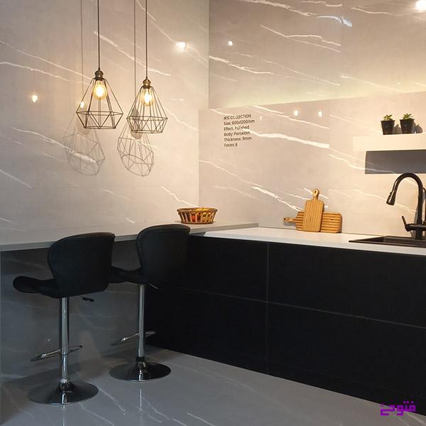 آشپزخانه با سرامیک طوسی